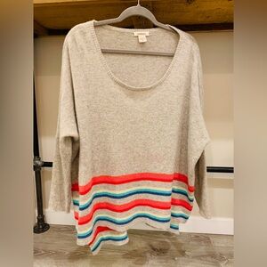 Sundance Cashmere Poncho Sweater (M) Heather Gray/Multi Stripe